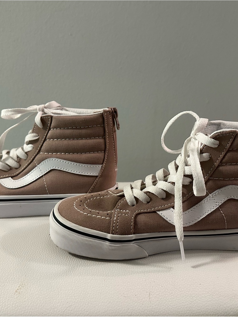 Vans High-Top Sneakers in Taupe and White